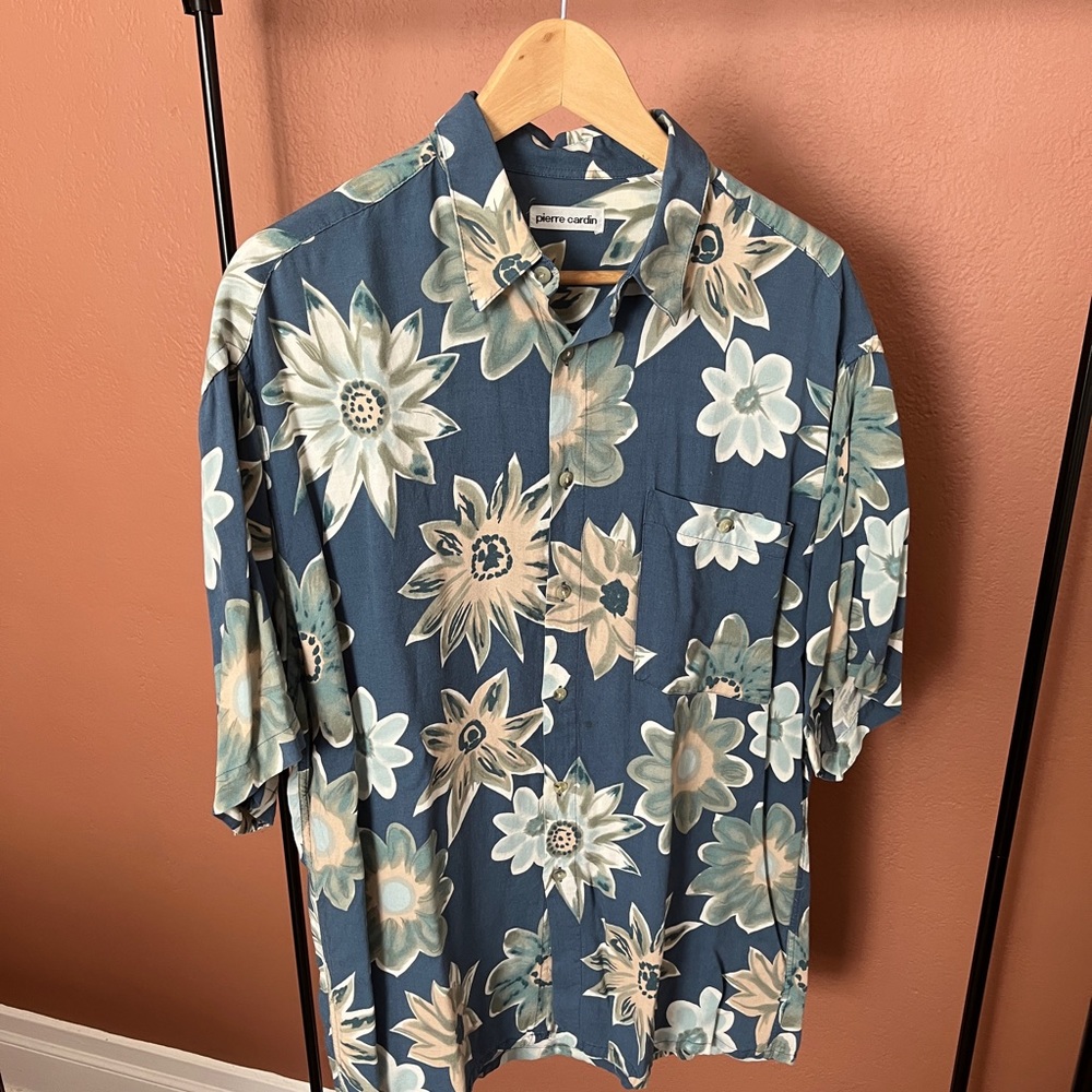 Vintage floral silk button up, size large